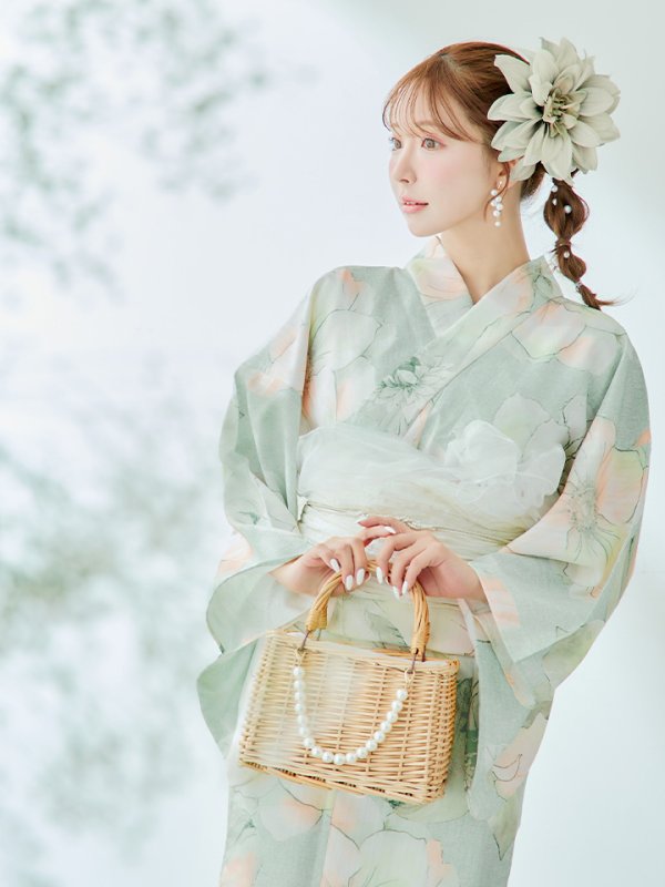 画像6: 【即日発送】アイシーミントフラワー浴衣  【浴衣３点セット 浴衣/帯/下駄】[YMT] (6)