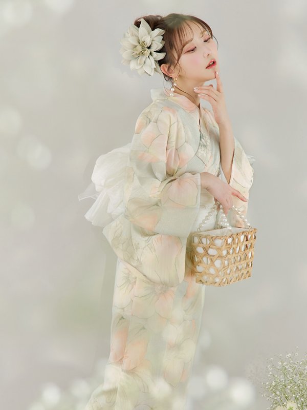 画像11: 【即日発送】アイシーミントフラワー浴衣  【浴衣３点セット 浴衣/帯/下駄】[YMT] (11)