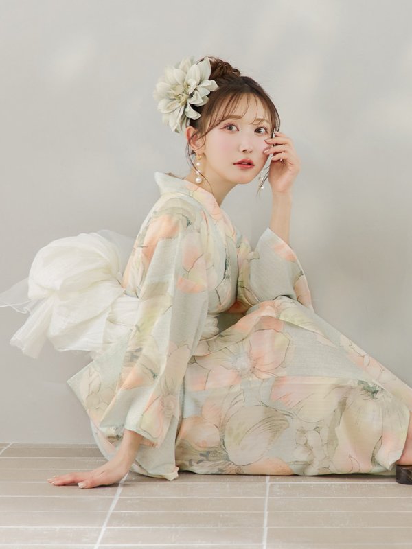 画像13: 【即日発送】アイシーミントフラワー浴衣  【浴衣３点セット 浴衣/帯/下駄】[YMT] (13)