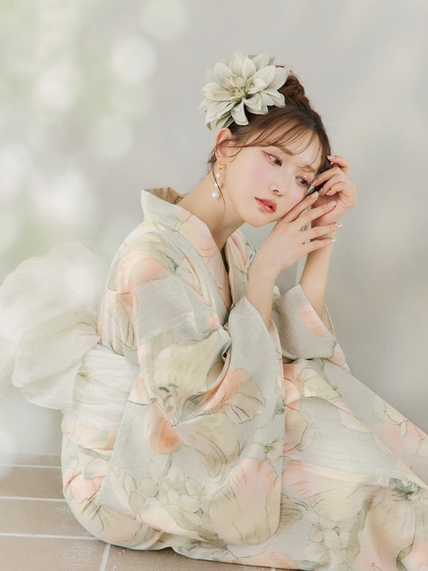 画像15: 【即日発送】アイシーミントフラワー浴衣  【浴衣３点セット 浴衣/帯/下駄】[YMT] (15)