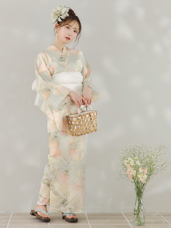 画像5: 【即日発送】アイシーミントフラワー浴衣  【浴衣３点セット 浴衣/帯/下駄】[YMT] (5)