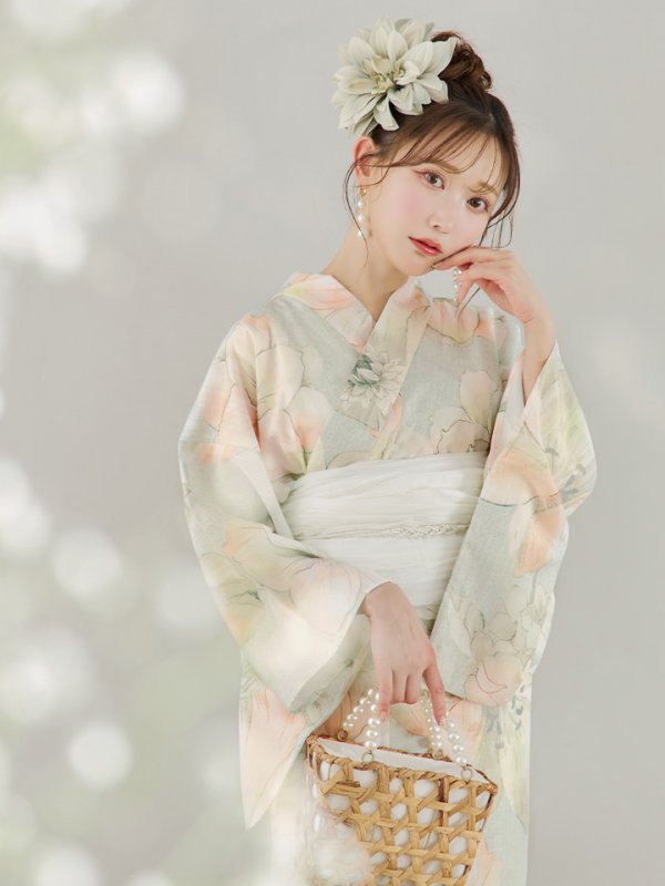 画像9: 【即日発送】アイシーミントフラワー浴衣  【浴衣３点セット 浴衣/帯/下駄】[YMT] (9)