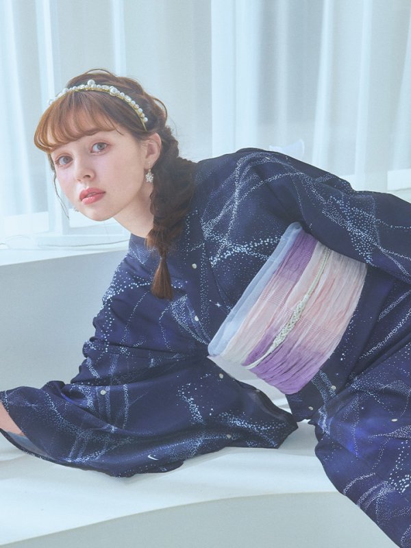 画像9: 【即日発送！】ネイビー夜空浴衣  【浴衣３点セット 浴衣/帯/下駄】[YMT] (9)