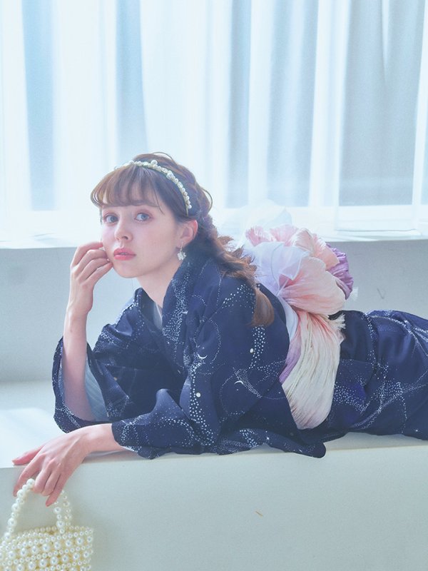 画像11: 【即日発送！】ネイビー夜空浴衣  【浴衣３点セット 浴衣/帯/下駄】[YMT] (11)