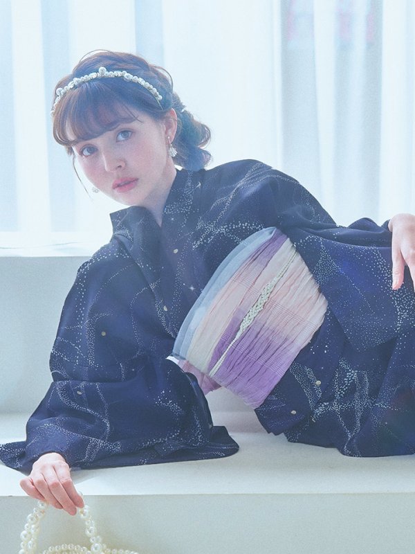 画像14: 【即日発送！】ネイビー夜空浴衣  【浴衣３点セット 浴衣/帯/下駄】[YMT] (14)