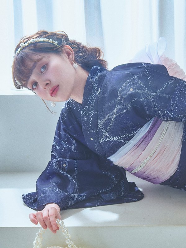 画像15: 【即日発送！】ネイビー夜空浴衣  【浴衣３点セット 浴衣/帯/下駄】[YMT] (15)