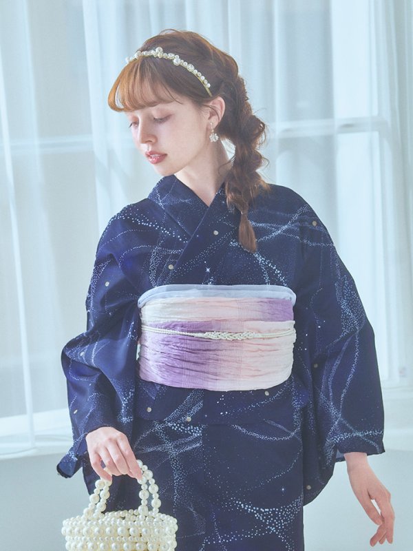 画像2: 【即日発送！】ネイビー夜空浴衣  【浴衣３点セット 浴衣/帯/下駄】[YMT] (2)