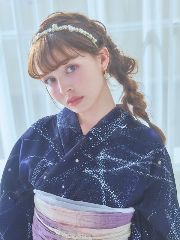 画像3: 【即日発送！】ネイビー夜空浴衣  【浴衣３点セット 浴衣/帯/下駄】[YMT] (3)