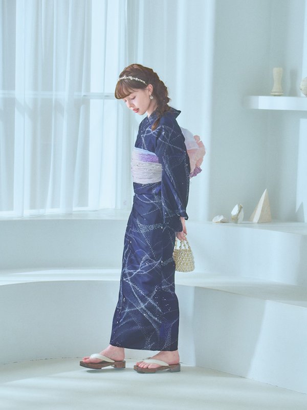 画像5: 【即日発送！】ネイビー夜空浴衣  【浴衣３点セット 浴衣/帯/下駄】[YMT] (5)