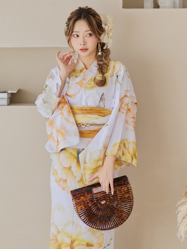 画像10: 【即日発送】アンニュイイエローフラワー浴衣  【浴衣３点セット 浴衣/帯/下駄】[YMT] (10)