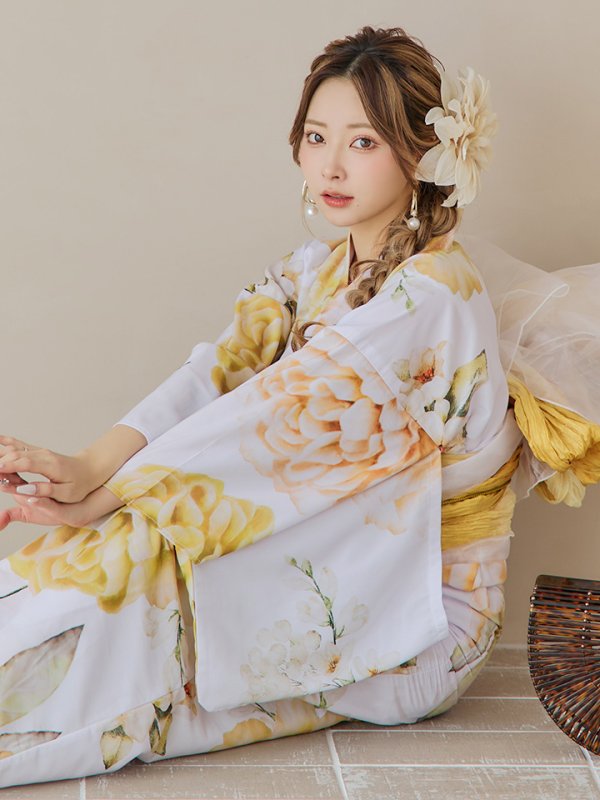 画像14: 【即日発送】アンニュイイエローフラワー浴衣  【浴衣３点セット 浴衣/帯/下駄】[YMT] (14)