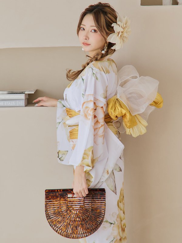 画像16: 【即日発送】アンニュイイエローフラワー浴衣  【浴衣３点セット 浴衣/帯/下駄】[YMT] (16)