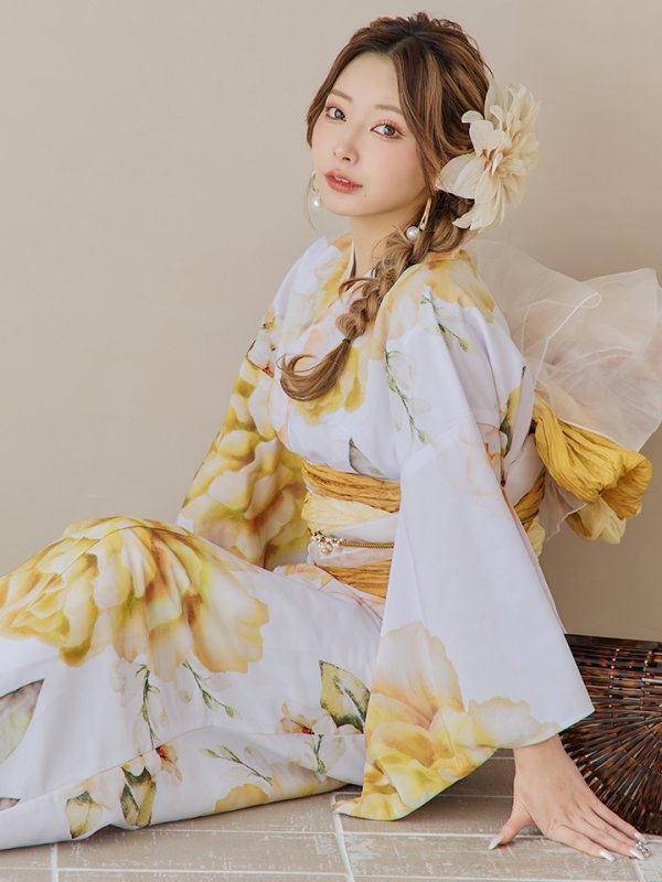 画像18: 【即日発送】アンニュイイエローフラワー浴衣  【浴衣３点セット 浴衣/帯/下駄】[YMT] (18)