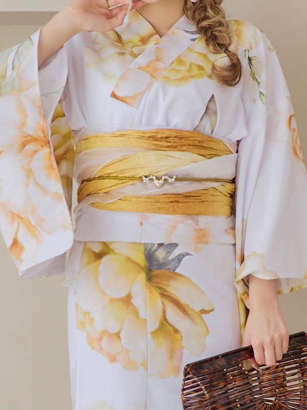 画像21: 【即日発送】アンニュイイエローフラワー浴衣  【浴衣３点セット 浴衣/帯/下駄】[YMT] (21)