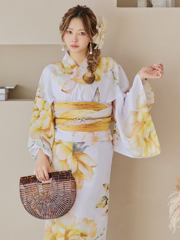 画像5: 【即日発送】アンニュイイエローフラワー浴衣  【浴衣３点セット 浴衣/帯/下駄】[YMT] (5)
