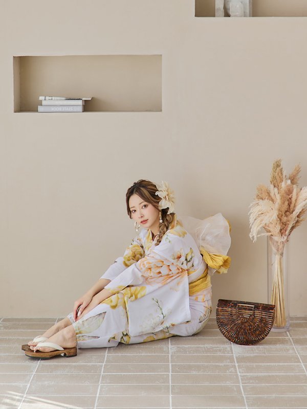 画像6: 【即日発送】アンニュイイエローフラワー浴衣  【浴衣３点セット 浴衣/帯/下駄】[YMT] (6)