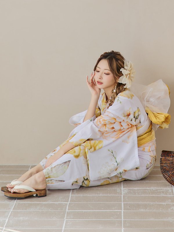 画像8: 【即日発送】アンニュイイエローフラワー浴衣  【浴衣３点セット 浴衣/帯/下駄】[YMT] (8)
