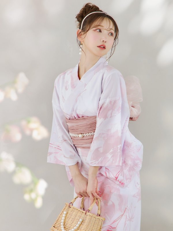 画像10: 【即日発送】ニュアンスピンクフラワー浴衣  【浴衣３点セット 浴衣/帯/下駄】[YMT] (10)