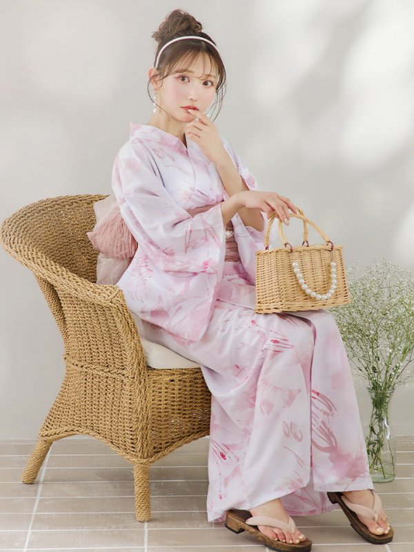 画像11: 【即日発送】ニュアンスピンクフラワー浴衣  【浴衣３点セット 浴衣/帯/下駄】[YMT] (11)