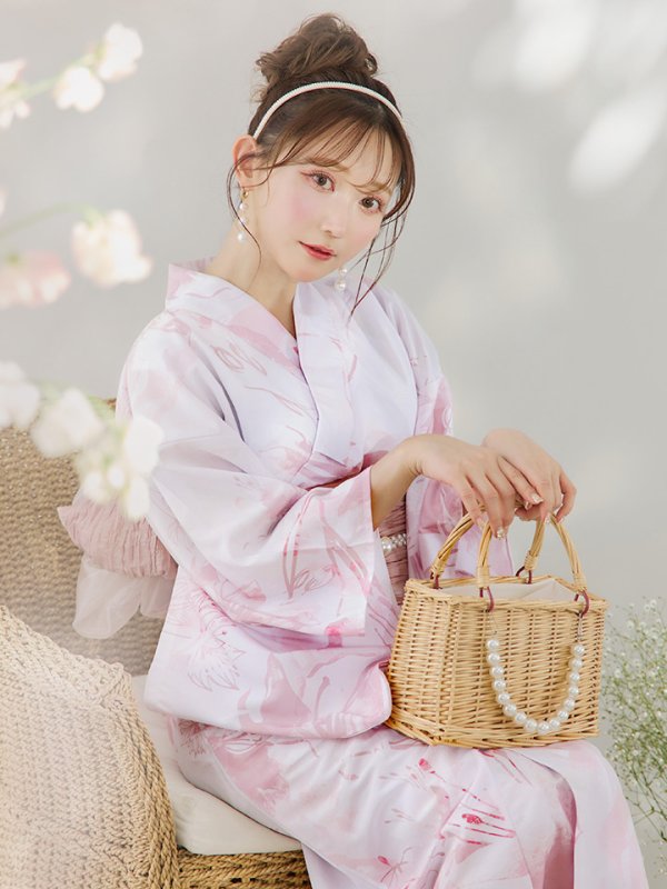 画像12: 【即日発送】ニュアンスピンクフラワー浴衣  【浴衣３点セット 浴衣/帯/下駄】[YMT] (12)