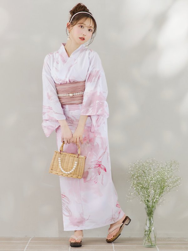 画像14: 【即日発送】ニュアンスピンクフラワー浴衣  【浴衣３点セット 浴衣/帯/下駄】[YMT] (14)