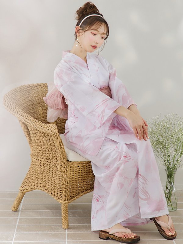 画像15: 【即日発送】ニュアンスピンクフラワー浴衣  【浴衣３点セット 浴衣/帯/下駄】[YMT] (15)