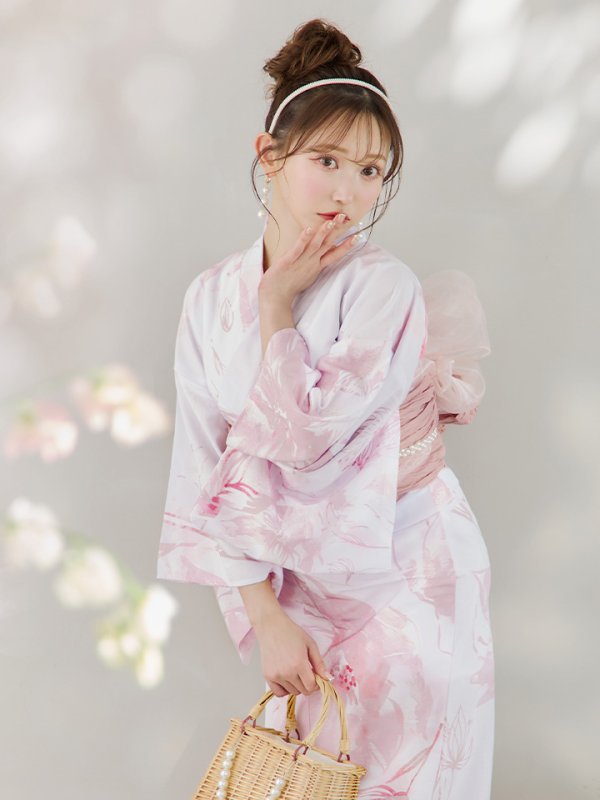 画像20: 【即日発送】ニュアンスピンクフラワー浴衣  【浴衣３点セット 浴衣/帯/下駄】[YMT] (20)