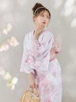 画像3: 【即日発送】ニュアンスピンクフラワー浴衣  【浴衣３点セット 浴衣/帯/下駄】OBI-siwa-200-kj-8-P / HIMO-903-kj-W02 / HEKO-800-sb-4-P / YA-1079-kj-3-W / GETA-01-kj-7-P/ [YMT] (3)