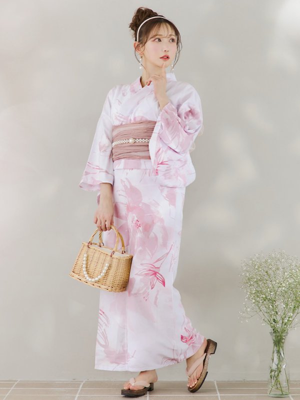 画像4: 【即日発送】ニュアンスピンクフラワー浴衣  【浴衣３点セット 浴衣/帯/下駄】[YMT] (4)