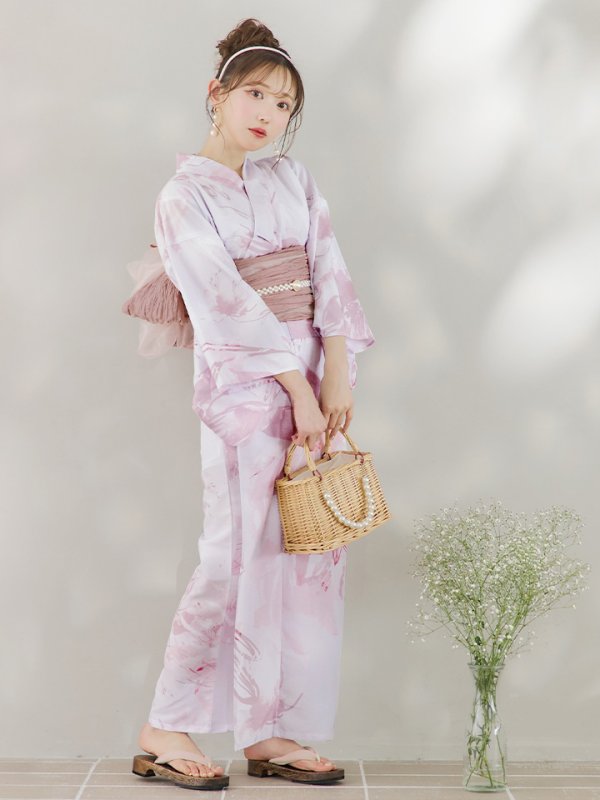 画像5: 【即日発送】ニュアンスピンクフラワー浴衣  【浴衣３点セット 浴衣/帯/下駄】[YMT] (5)