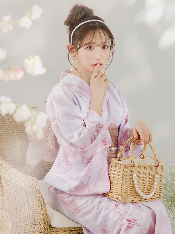 画像7: 【即日発送】ニュアンスピンクフラワー浴衣  【浴衣３点セット 浴衣/帯/下駄】[YMT] (7)