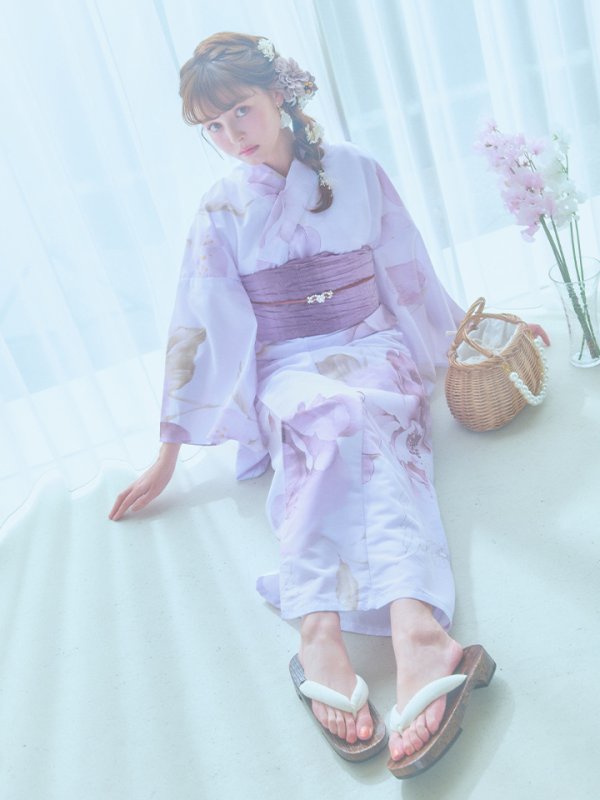 画像13: 【即日発送】アンティークパープルローズ浴衣  【浴衣３点セット 浴衣/帯/下駄】[YMT] (13)