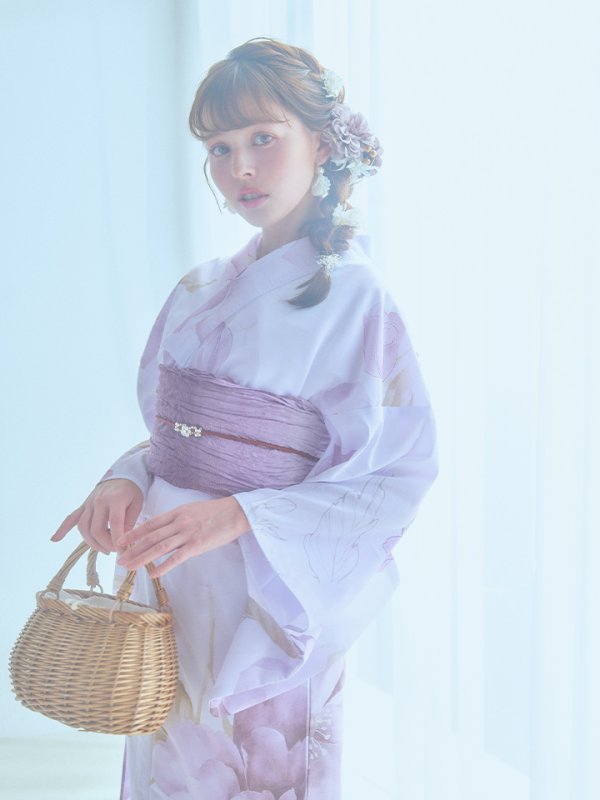 画像2: 【即日発送】アンティークパープルローズ浴衣  【浴衣３点セット 浴衣/帯/下駄】[YMT] (2)