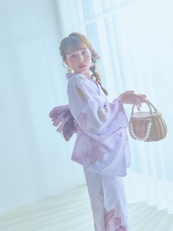 画像9: 【即日発送】アンティークパープルローズ浴衣  【浴衣３点セット 浴衣/帯/下駄】[YMT] (9)