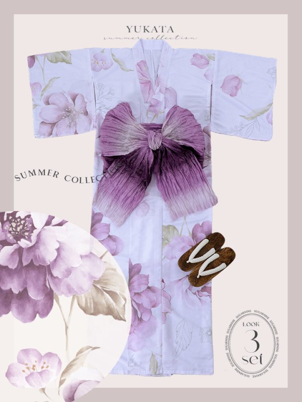 画像27: 【即日発送】アンティークパープルローズ浴衣  【浴衣３点セット 浴衣/帯/下駄】[YMT] (27)