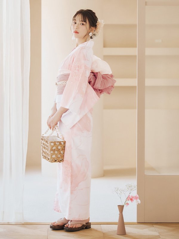 画像10: 【即日発送】ニュアンスピンクフラワー浴衣  【浴衣３点セット 浴衣/帯/下駄】[YMT] (10)