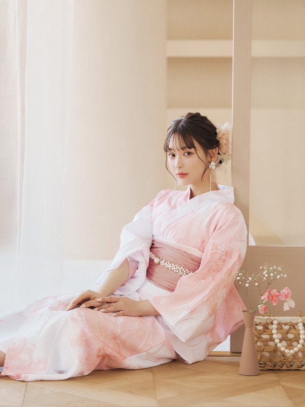 画像12: 【即日発送】ニュアンスピンクフラワー浴衣  【浴衣３点セット 浴衣/帯/下駄】[YMT] (12)