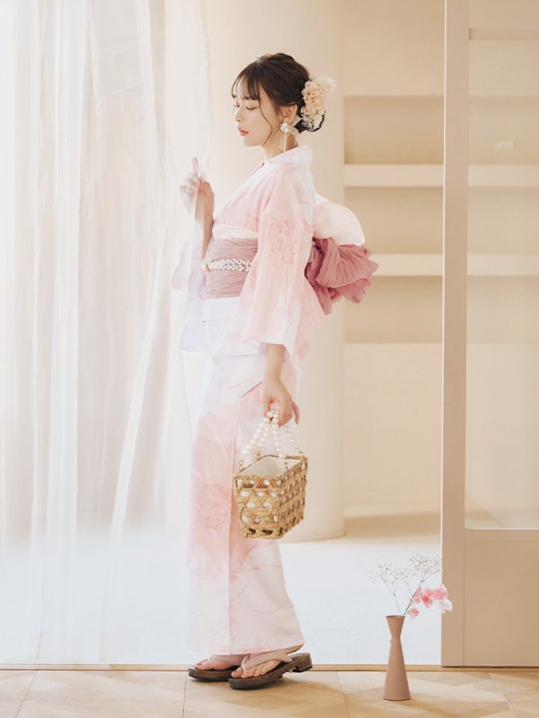 画像15: 【即日発送】ニュアンスピンクフラワー浴衣  【浴衣３点セット 浴衣/帯/下駄】[YMT] (15)