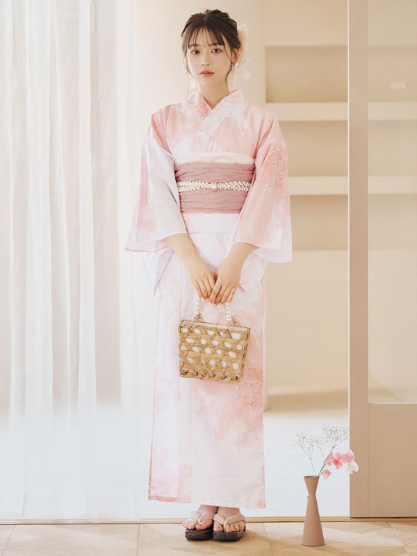 画像4: 【即日発送】ニュアンスピンクフラワー浴衣  【浴衣３点セット 浴衣/帯/下駄】[YMT] (4)