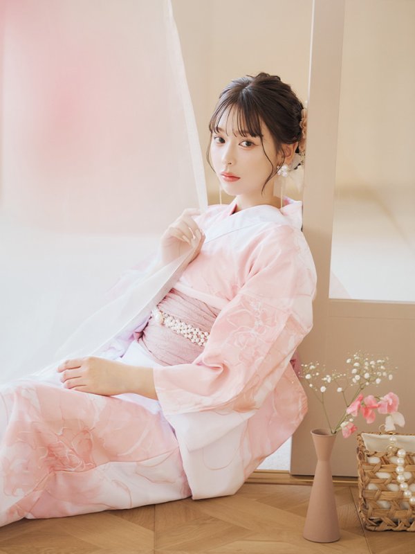 画像5: 【即日発送】ニュアンスピンクフラワー浴衣  【浴衣３点セット 浴衣/帯/下駄】[YMT] (5)