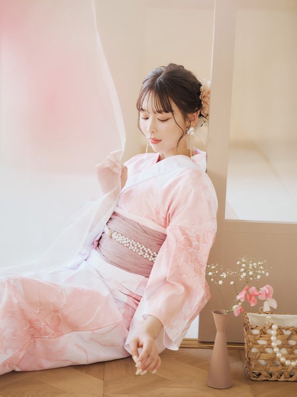 画像6: 【即日発送】ニュアンスピンクフラワー浴衣  【浴衣３点セット 浴衣/帯/下駄】[YMT] (6)