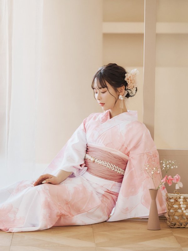 画像7: 【即日発送】ニュアンスピンクフラワー浴衣  【浴衣３点セット 浴衣/帯/下駄】[YMT] (7)