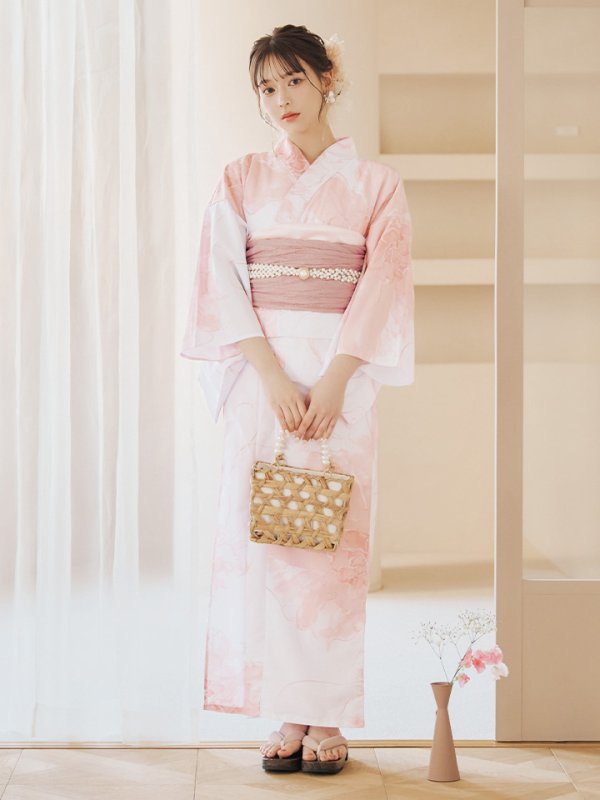 画像8: 【即日発送】ニュアンスピンクフラワー浴衣  【浴衣３点セット 浴衣/帯/下駄】[YMT] (8)