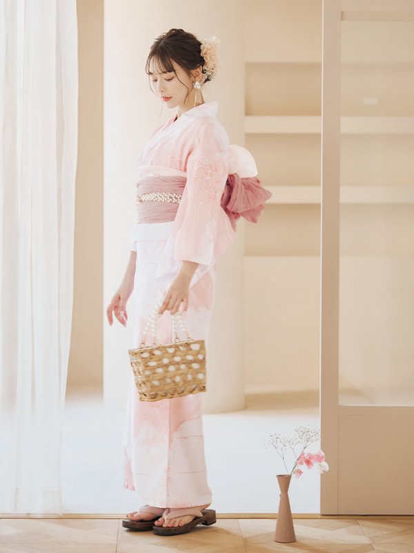 画像9: 【即日発送】ニュアンスピンクフラワー浴衣  【浴衣３点セット 浴衣/帯/下駄】[YMT] (9)