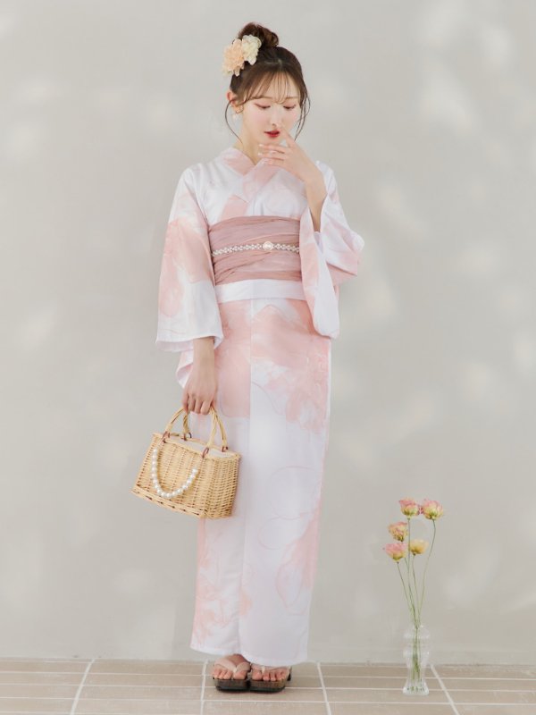 画像20: 【即日発送】ニュアンスピンクフラワー浴衣  【浴衣３点セット 浴衣/帯/下駄】[YMT] (20)