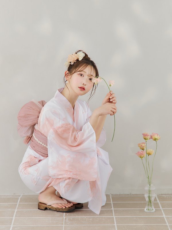 画像9: 【即日発送】ニュアンスピンクフラワー浴衣  【浴衣３点セット 浴衣/帯/下駄】[YMT] (9)