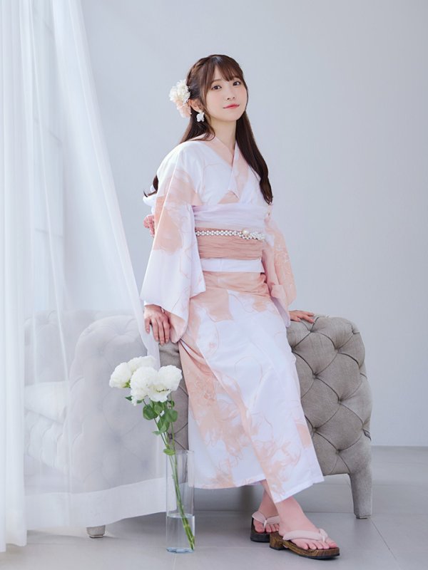 画像10: 【即日発送】ニュアンスピンクフラワー浴衣  【浴衣３点セット 浴衣/帯/下駄】[OF04] (10)