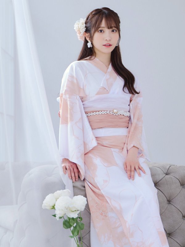 画像14: 【即日発送】ニュアンスピンクフラワー浴衣  【浴衣３点セット 浴衣/帯/下駄】[OF04] (14)