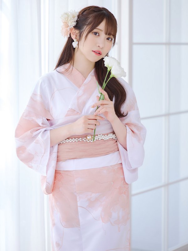 画像3: 【即日発送】ニュアンスピンクフラワー浴衣  【浴衣３点セット 浴衣/帯/下駄】[OF04] (3)