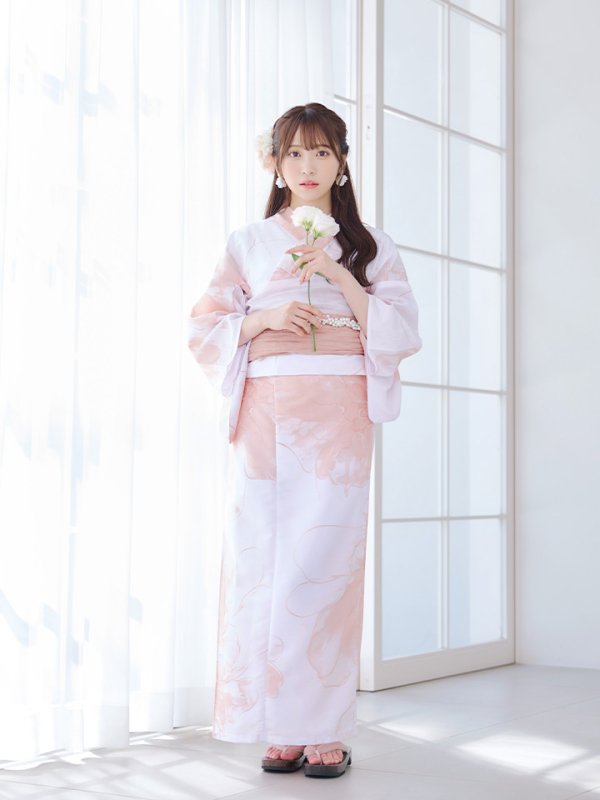 画像5: 【即日発送】ニュアンスピンクフラワー浴衣  【浴衣３点セット 浴衣/帯/下駄】[OF04] (5)